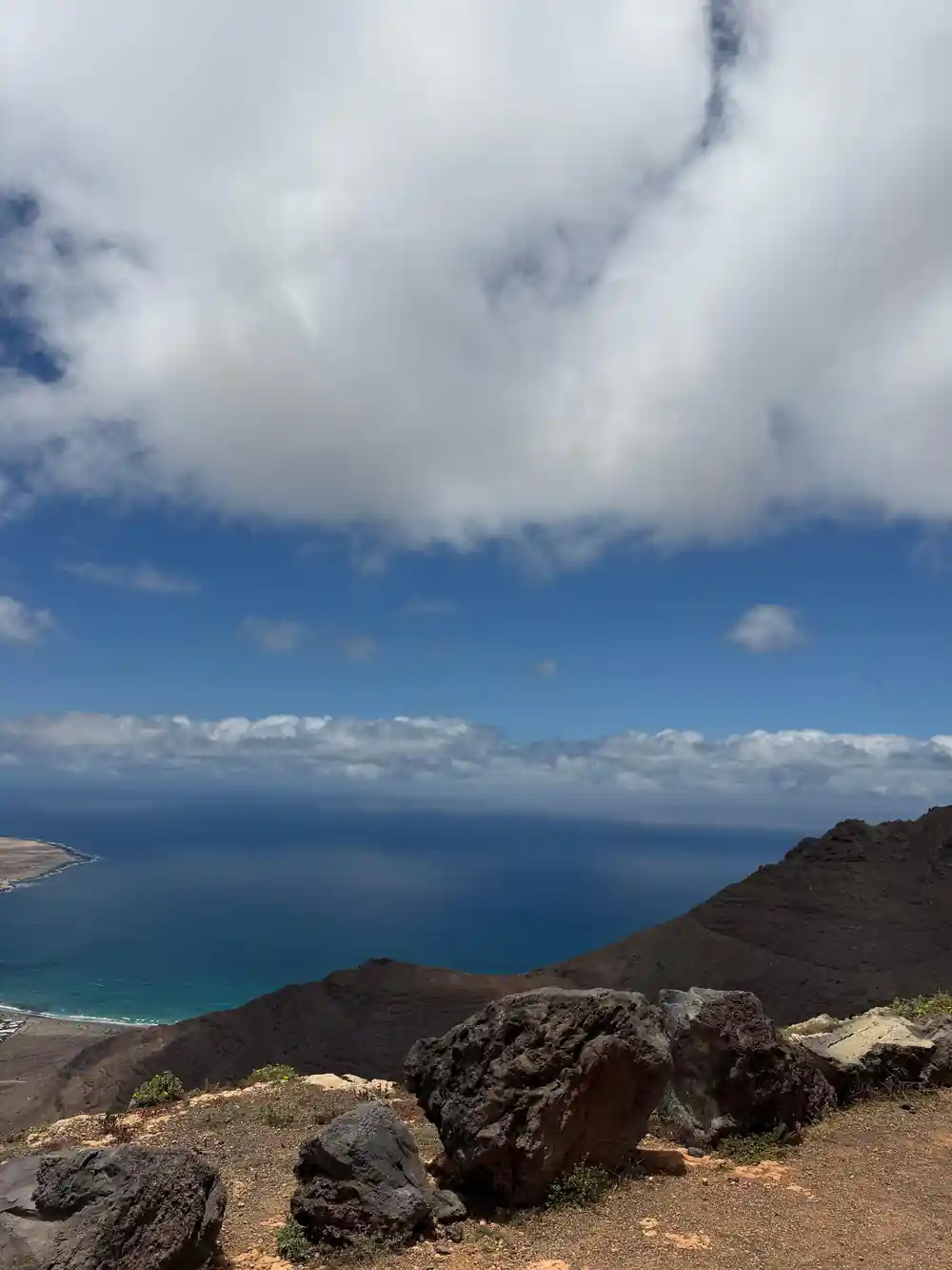 Volcanic coastline with blue ocean and black rocks